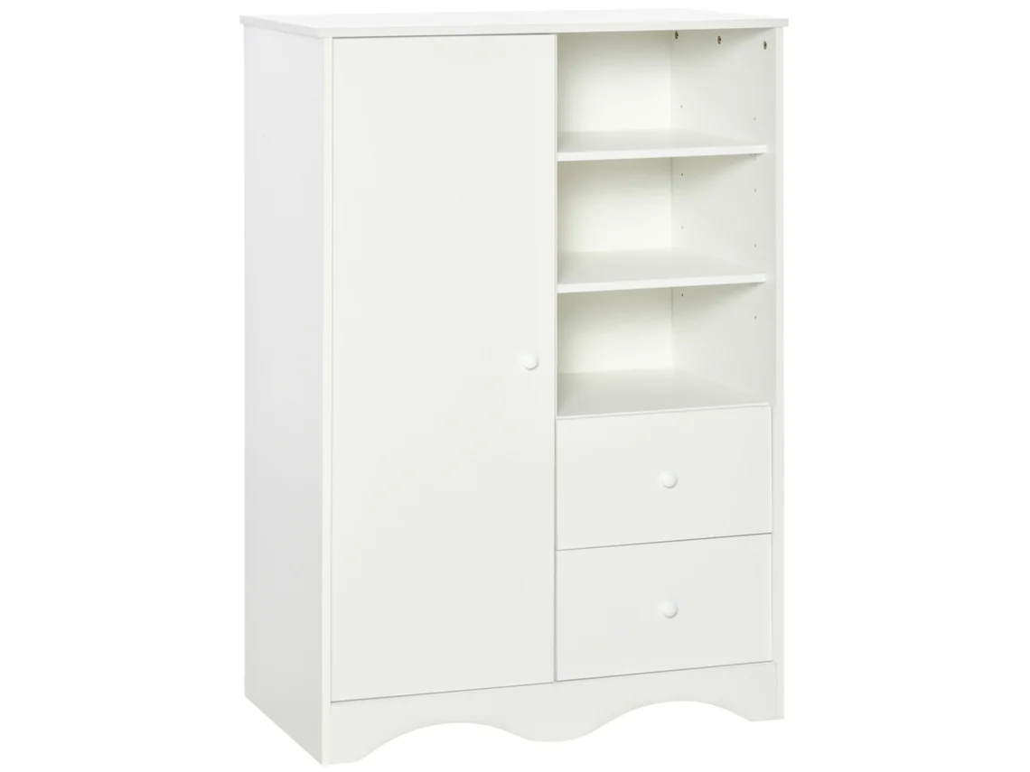 Armario Con Puerta Y 5 Estantes, 3 Nichos, 2 Cajones, Mueble De Almacenamiento Blanco Para Dormitorio, Sala De Estar U Oficina.