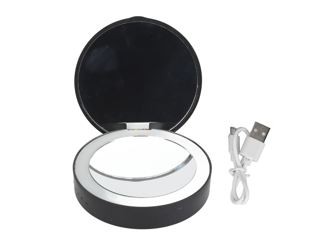 Espejo Compacto Iluminado Recargable Plegable Mini Portátil Para Maquillaje Viaje Bolsillo Tamaño Negro