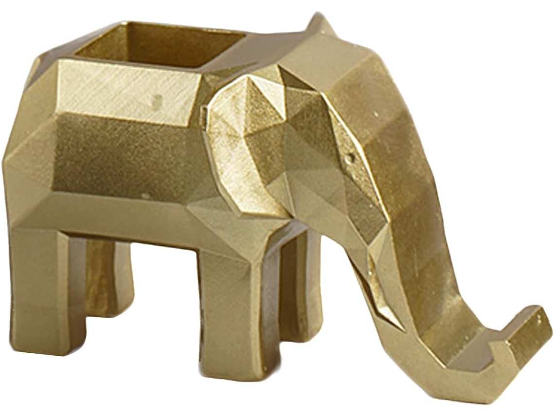 Besportble Portalápices De Escritorio Con Diseño Geométrico De Elefante De Alipis En Resina Dorada Y Un Est...