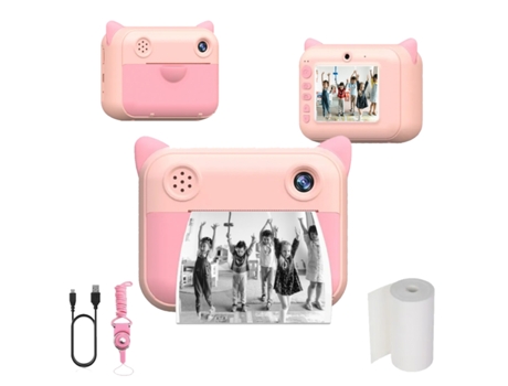 Cámara para niños digital KLACK de impresión instantánea sin tinta en papel térmico - Rosa