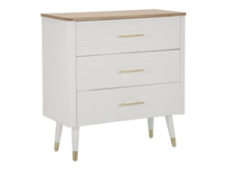 Cómoda Matera 78x37x80 Cm - Cajonera De Madera Blanca Y Marrón Con 3 Cajones Y Patas Doradas - Estilo Boho Chic