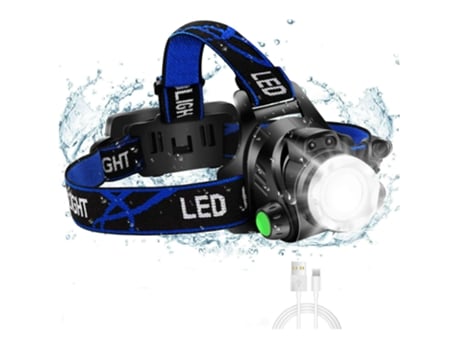 Linterna frontal, lámpara frontal LED recargable por USB, linterna frontal impermeable con zoom IPX4 con 4 modos y diadema ajustable (negro) BISBIS...