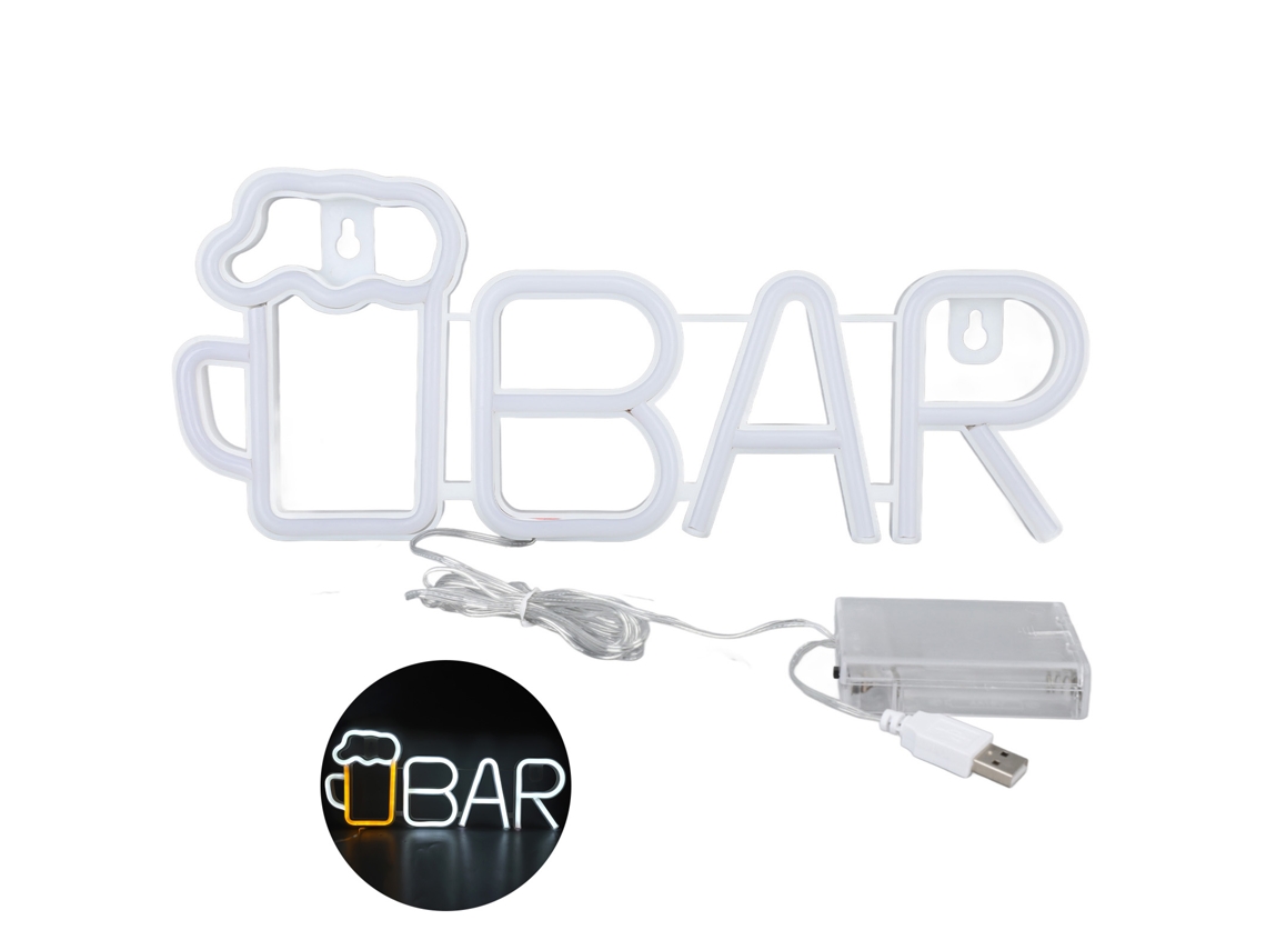 2026-señal De Neón Led Forma Bar Usb O Batería Alto Seguridad Luz De Neón Para Bar Dormitorio Fiesta Jardín Blanco