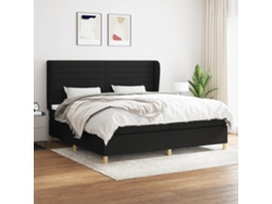 Cama Box Spring Con Colchón Tela Negro 200x200 Cm