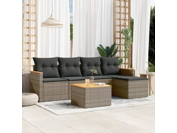 Conjunto de sofá de jardín de 6 piezas con cojines de mimbre gris, Dkd Home Decor