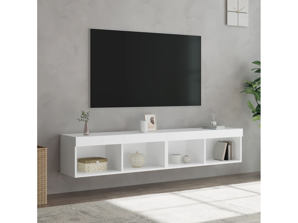 Muebles De Tv Con Luces Led 2 Uds | Mueble De Salón | Cabinet De Tv Blanco 80x30x30 Cm Wsd399117