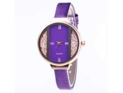 Reloj De Pulsera Analógico De Cuarzo Para Mujer Con Esfera Redonda, Color Morado A La Moda.