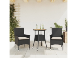 Juego de comedor de jardín de 3 piezas con cojines de mimbre de acacia negra de DKD Home Decor