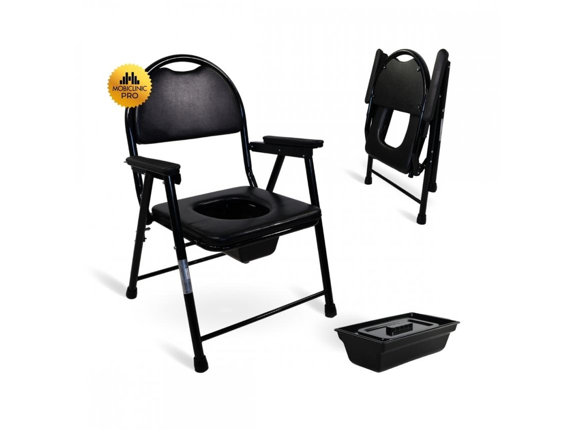 Silla Cómoda Plegable MOBICLINIC Mod. Guadalquivir Orinal Silla Wc Respaldo Regulable Apoyabrazos Acolchados Acero Cromado Negro