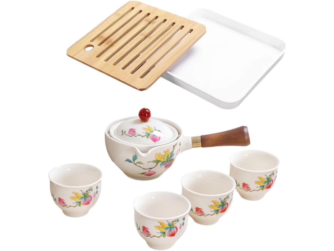 1 Juego De Té De Viaje Portátil Con Taza Giratoria Y Tetera De Cerámica.