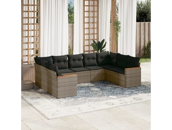 Conjunto de sofá de jardín de 9 piezas con cojines, mimbre gris, DKD Home Decor