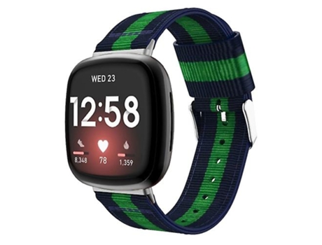 Correa De Reloj Inteligente Para Fitbit Versa 4 / Sense 2 Correa De Reloj De Nailon Universal Con Rayas Verdes Y Azules VENISYMLIS