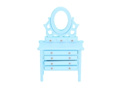 Tocador De Madera En Miniatura Escala 1:12 Para Casa De Muñecas Con Espejo Azul.