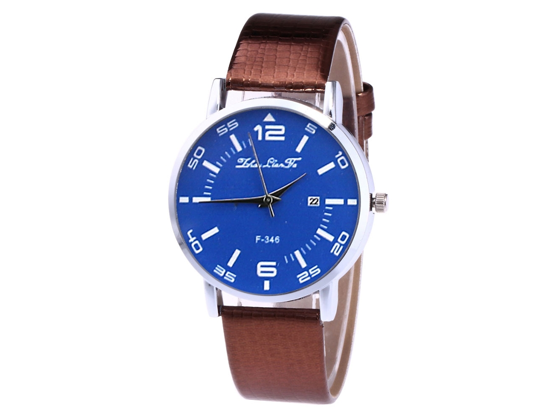 Reloj De Pulsera Para Hombre De Cuero Pu Moda Dial Redondo Analógico De Cuarzo Café