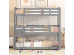 Cama Litera 90x200 Cm - Cama Triple De Madera Para Niños - Sin Colchón - Gris