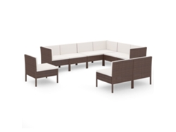 Conjunto 9 muebles de jardín VIDAXL y cojines ratán sintético marrón