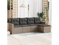 Conjunto de sofá de jardín de 5 piezas con cojines de ratán gris Lovely Home