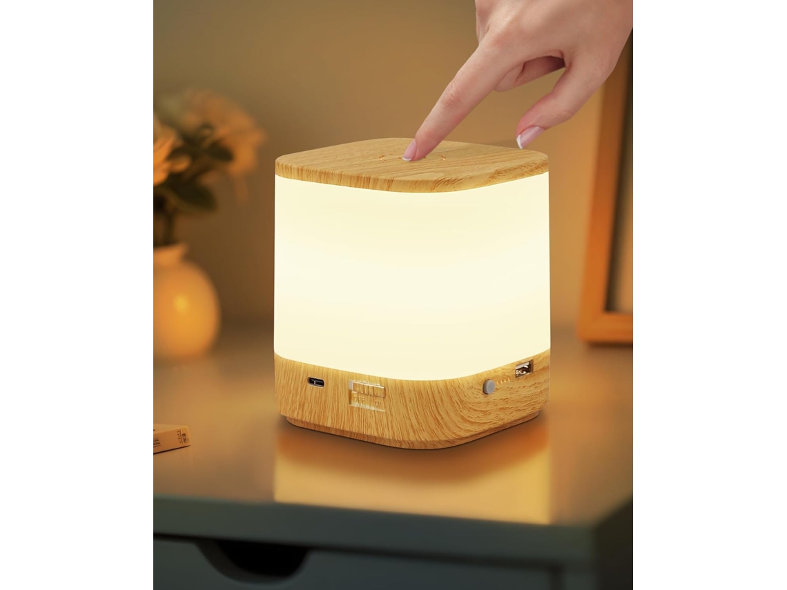 Zmh Lámpara De Mesa Led Táctil Regulable Con Veta De Madera, Recargable Por Usb, Con 3 Temperaturas De Color (1800mah)