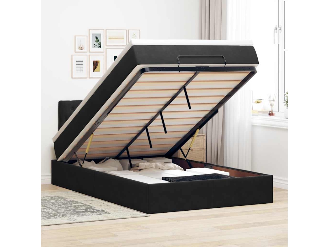 Syfax™ Cama Otomana Con Colchón Y Led Terciopelo Negro 120x190cm