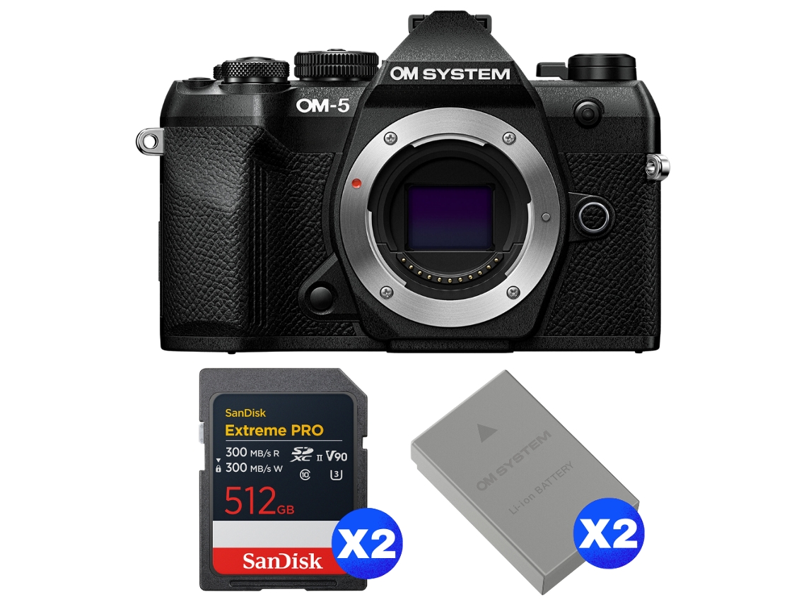 Om System Om-5 Mark Ii Negro + 2 Sandisk 512gb Extreme Pro Uhs-ii Sdxc + 2 Om System Bls-50 + Ebook “20 Consejos Para Fotos Que Impactan”