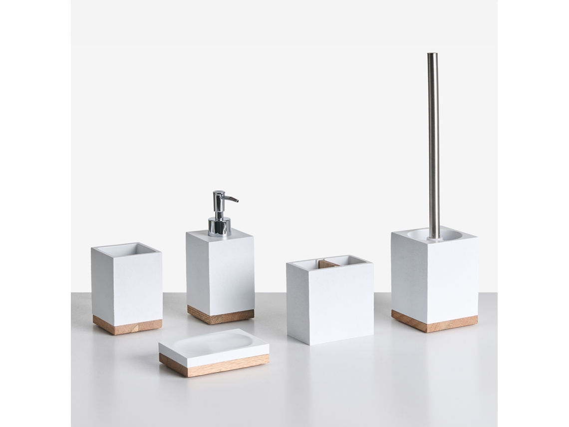 Juego de artículos de baño estilo minimalista Beliani de poliresina tapizada en blanco