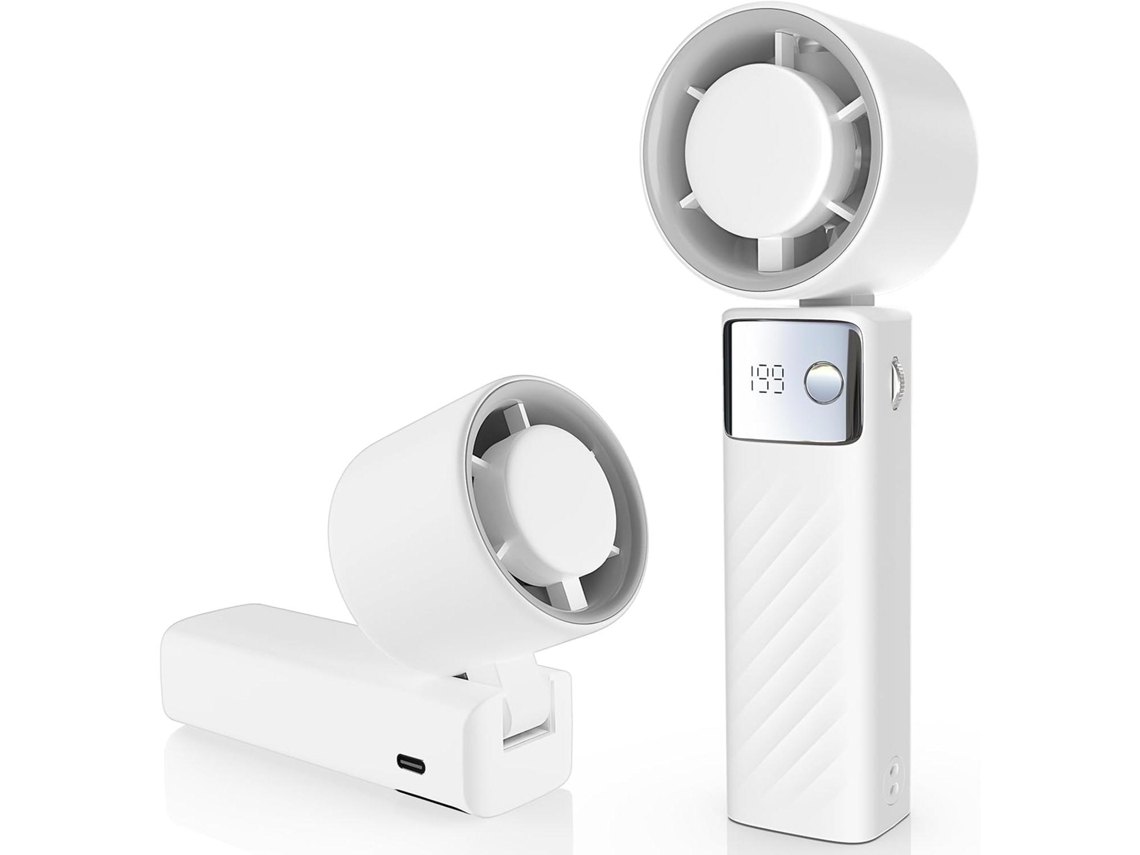 Ventilador De Mano (blanco) - Mini Ventilador Plegable - Velocidad Del Viento Ajustable - Pantalla Led - Batería De 4000 Mah