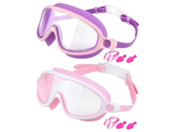 Conjunto de gafas de natación para niños 600a Morado/Rosa + Rosa/Blanco (Gafas de natación + Pinza nasal + Estuche protector para las orejas)