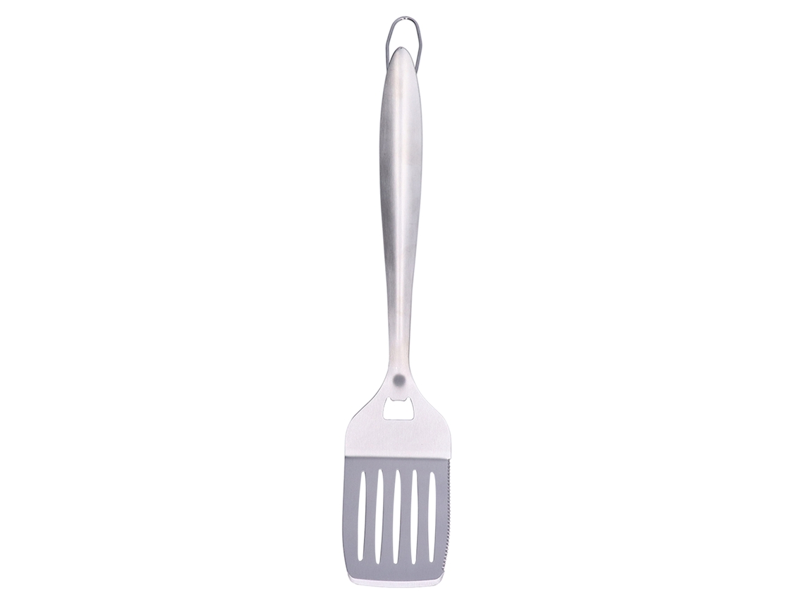 Espátula De Acero Inoxidable Con Ranuras, Color Plata, Utensilio De Cocina Portátil Con Mango Largo.
