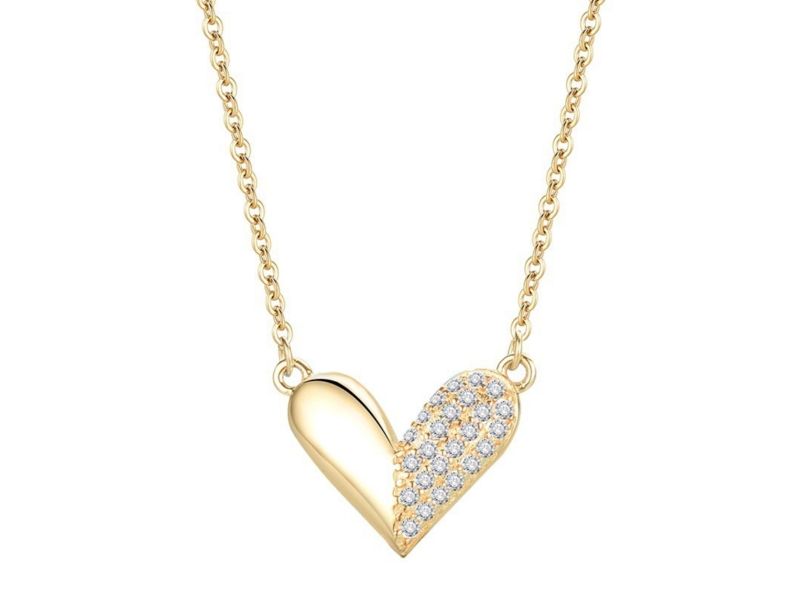 (oro) Cariñoso ~ Collar De Corazón Con Medio Diamante De Plata De Ley S925, Súper Brillante, Lindo, Elegante Y Versátil.