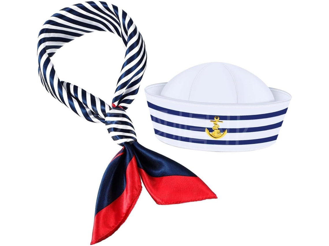Sombrero De Capitán, Bufanda De Marinero, Conjunto De Disfraz Para Adulto Con Rayas Azules