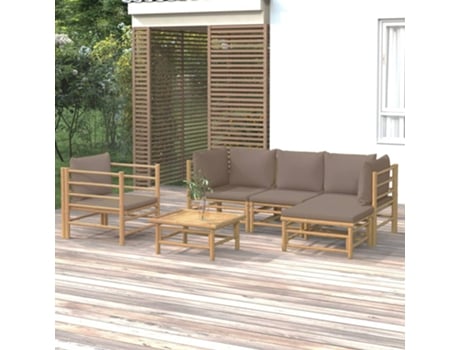 Conjunto 6 de muebles de jardín VIDAXL bambú con cojines gris taupé