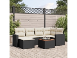 Conjunto de sofá de jardín de 7 piezas con cojines de mimbre negro de DKD Home Decor