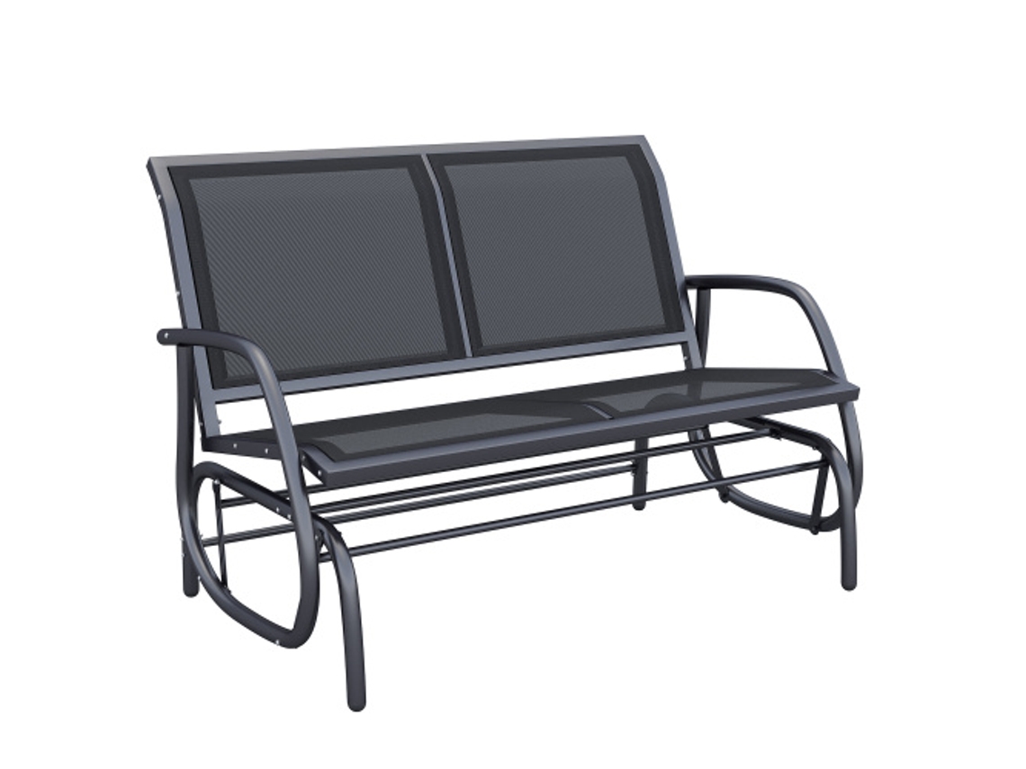 Banco de jardín de dos plazas, mueble de jardín de metal, negro, 120 x 70 x 88 cm, BAGOLY