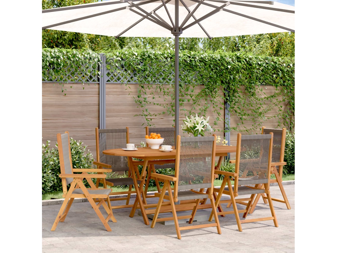 Sillas de jardín reclinables DKD Home Decor de 6 piezas en acacia maciza gris