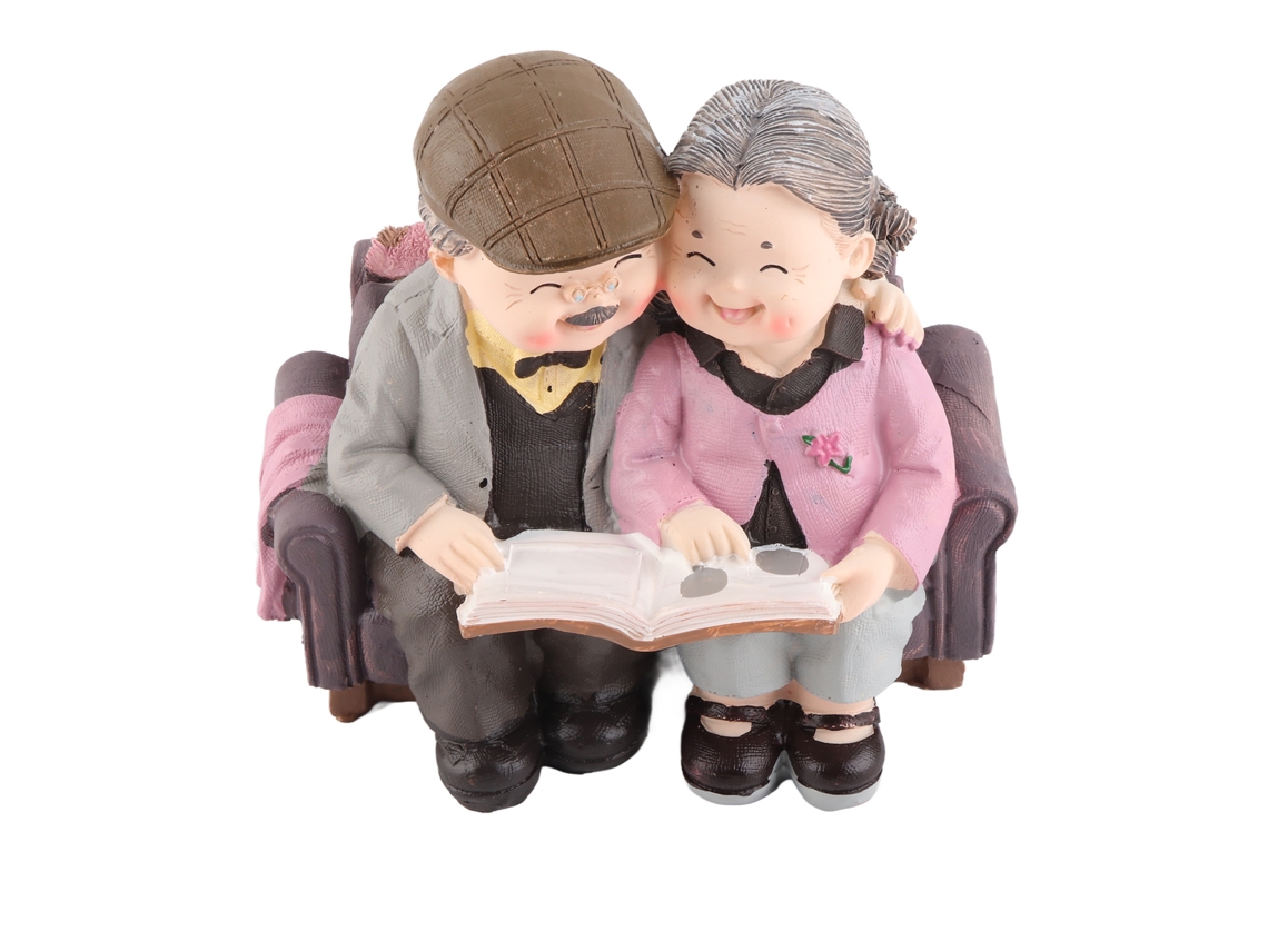 Figura de resina de pareja de ancianos felices, decoración para el hogar