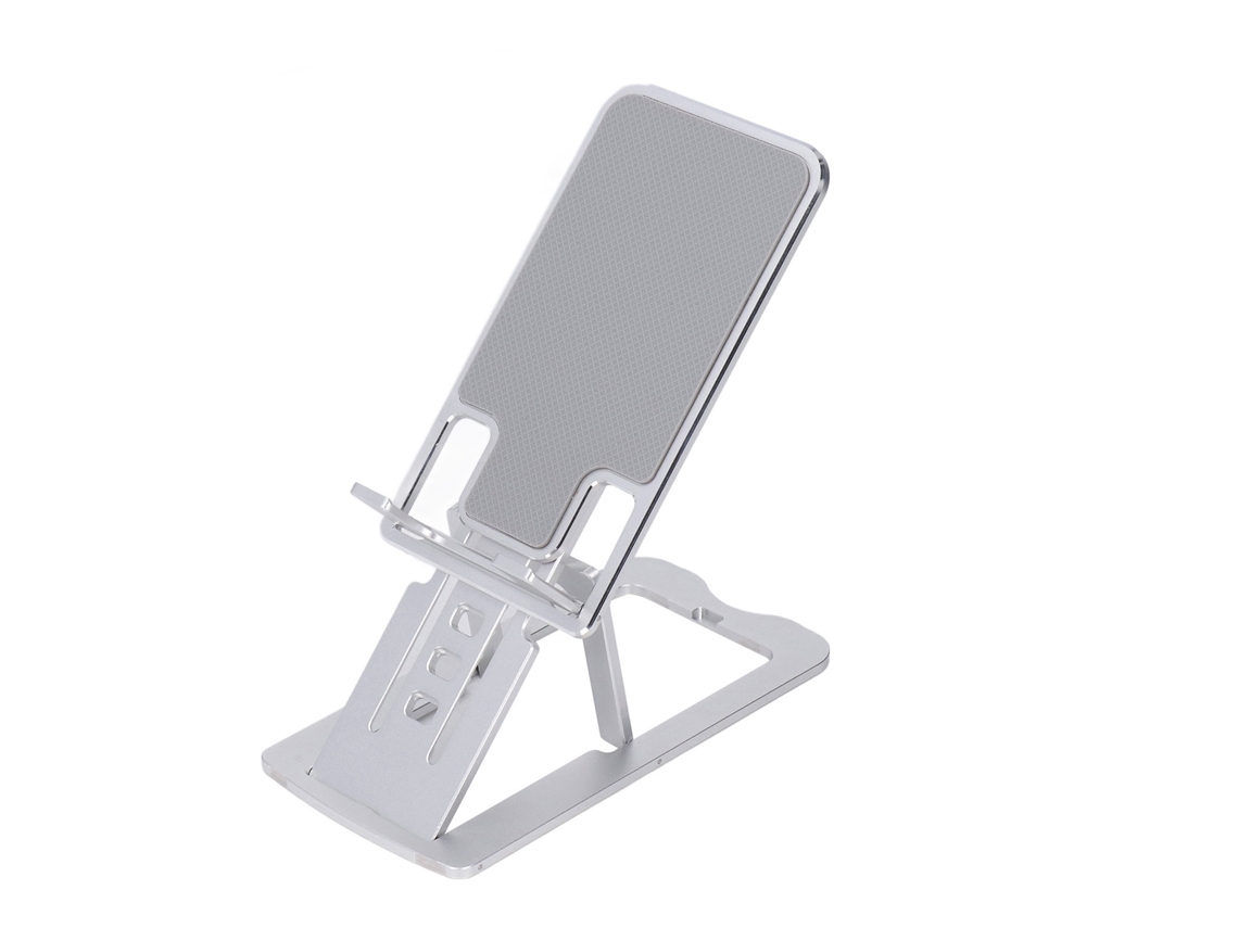 Soporte Para Teléfono Plegable Portátil Ergonómico 7 Ángulos Ajustables Silicona Aluminio Para Teléfono Y Tablet Plata