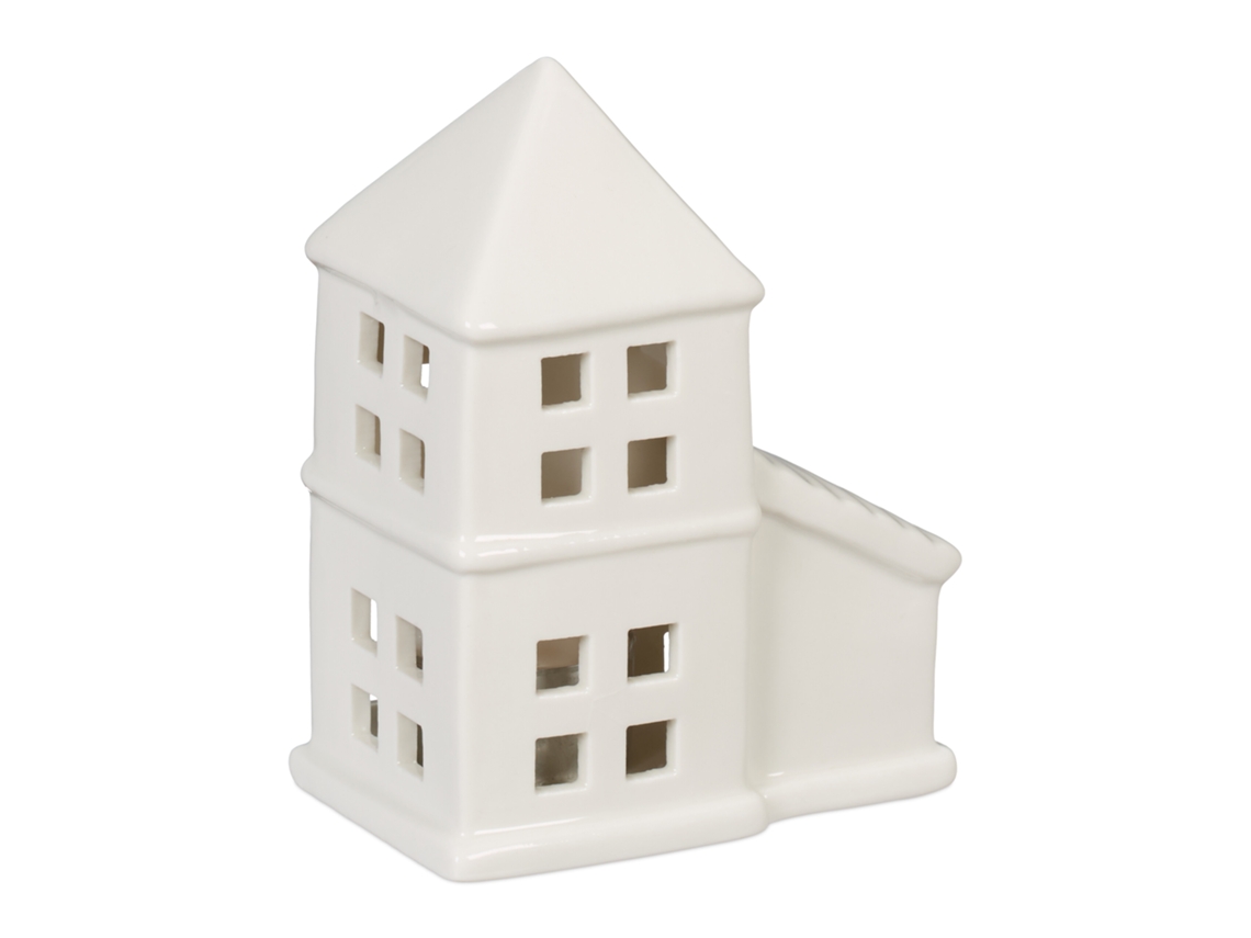 Relaxdays Casinha Para Vela Em Cerâmica, Suporte Para 1 Vela, A X L X P: 11,5 X 9,5 X 6 Cm, Casa Decorativa, Branco