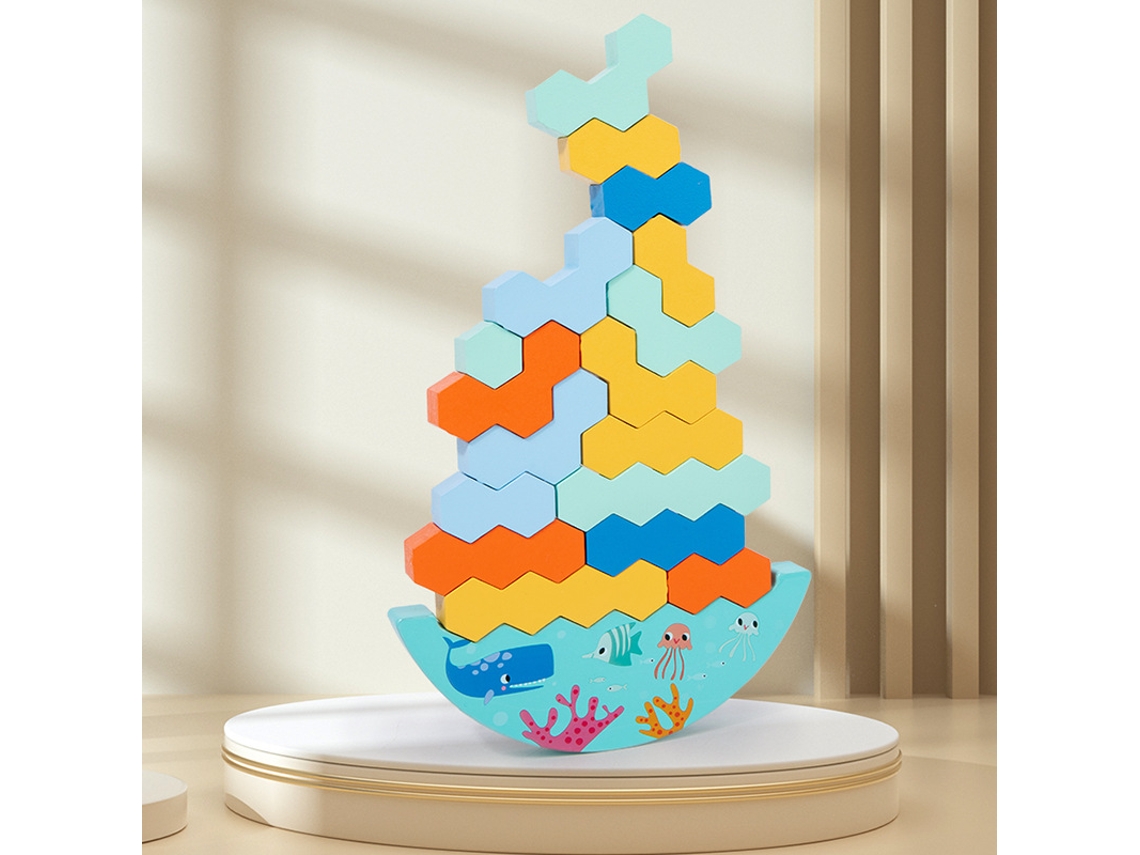 Bloques apilables con equilibrio marino para niños, juguete Montessori para el desarrollo del razonamiento espacial, juego interactivo familiar con dados incluidos.