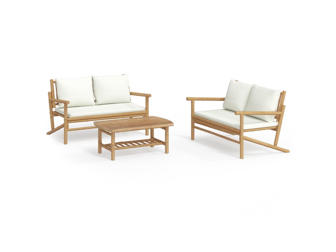 Maison Exclusive - Set De Muebles De Jardín 3 Piezas Bambú Y Cojines Blanco Crema