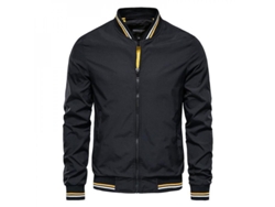 2026-chaqueta Casual Hombre Primavera Otoño Moda Joven Chaqueta Delgada De Poliéster Cremallera Cuello Alto M Negro
