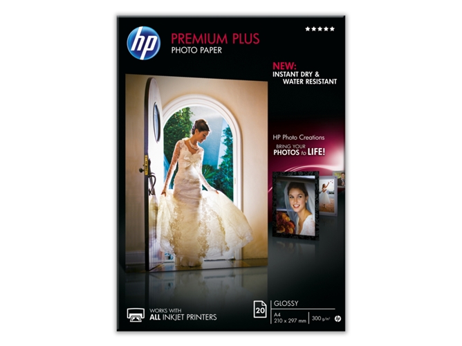 Papel fotográfico brillante HP Premium Plus 210 gramos/m² - 20 hojas/A4/210 x 297 mm (CR672A)