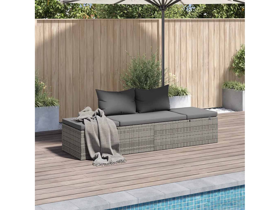 Tumbona | Cama De Jardín 195x60 Cm Ratán Sintético Gris