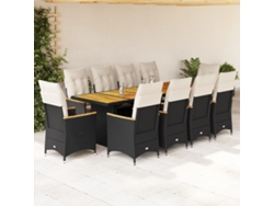 Conjunto de bistró de jardín de 11 piezas con cojines de mimbre negros de Dkd Home Decor