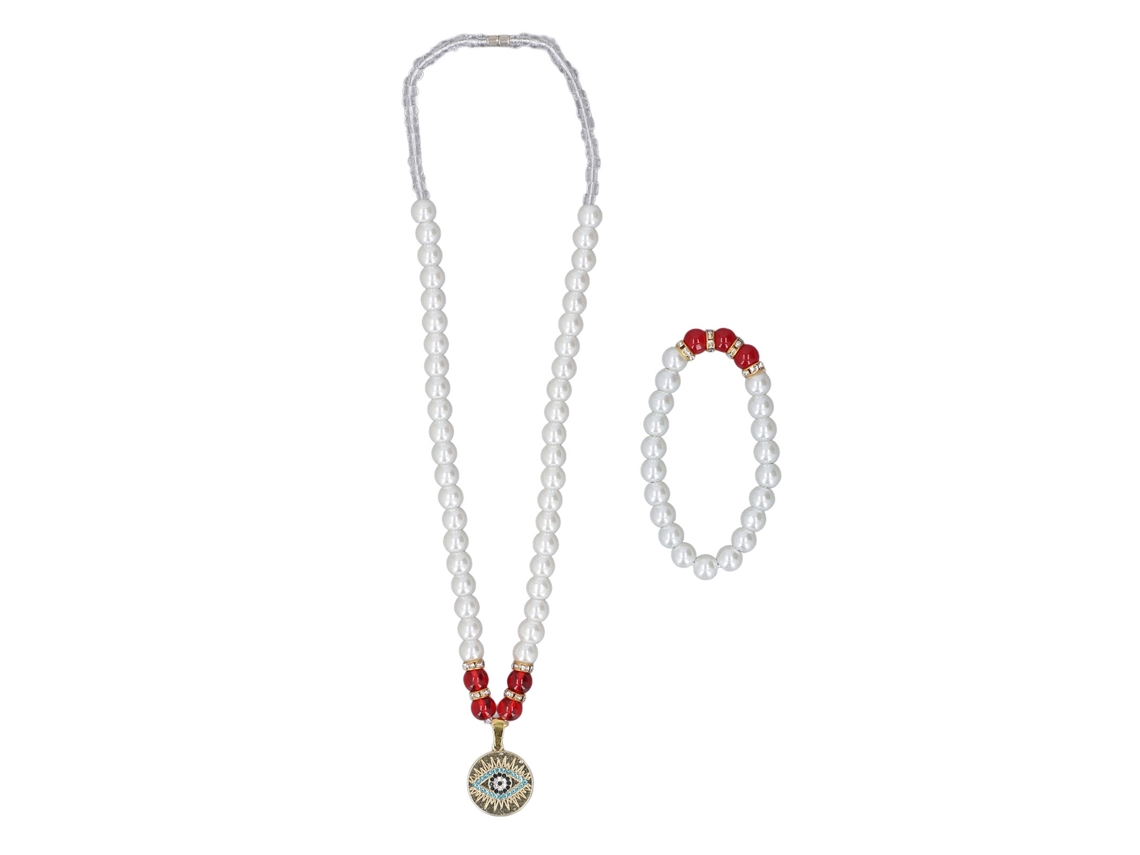 Elegante Conjunto De Collar Y Pulsera Elásticos De Perlas Blancas - Regalo De Joyería