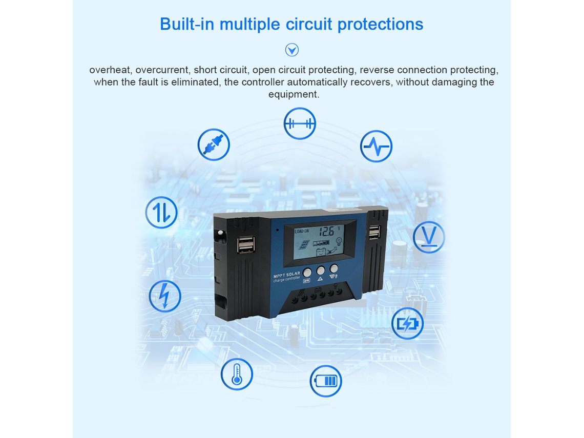 Controlador De Carga Solar Mppt Automático De 30 A Y 12/24 V Con 4 Puertos Usb Y Regulador Inteligente Lcd Para Paneles Solares.