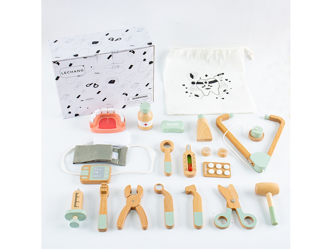 Juego de médico de madera para niños con botiquín Mdug (verde)
