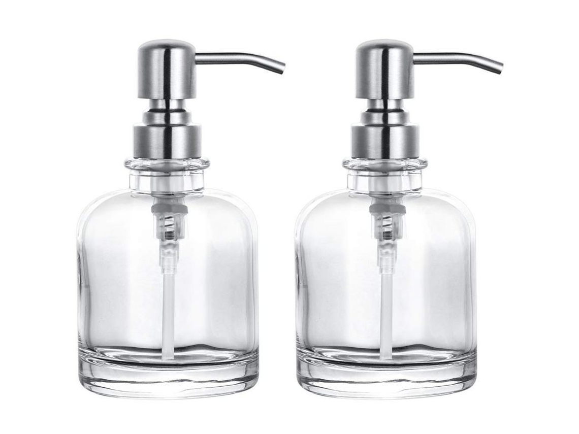 2026-dispensador De Jabón De Vidrio Amber Grueso 2-pack Con Bomba De Acero Inoxidable Negro Mate 12 Oz