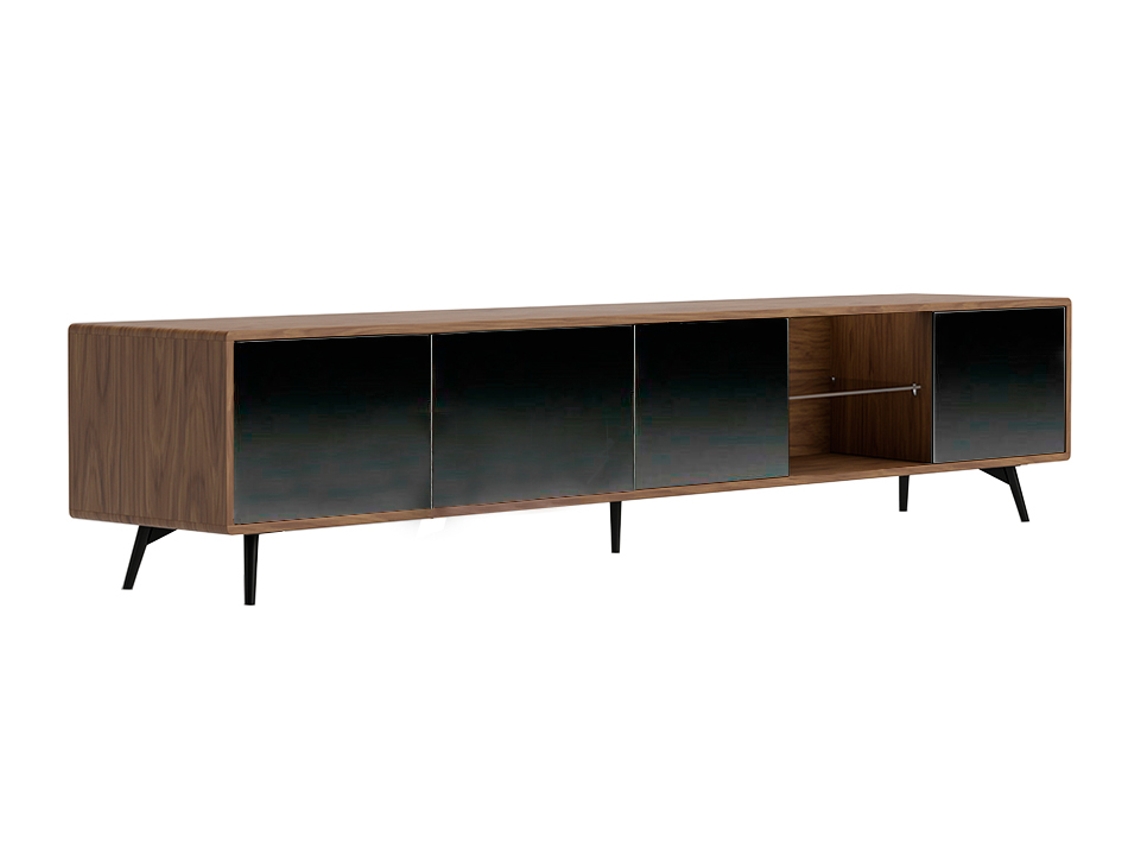 Mueble de TV ANGEL CERDÁ 3048 (Nogal,Acero negro,Cristal efecto espejo - 240 x 45 x 50 cm)
