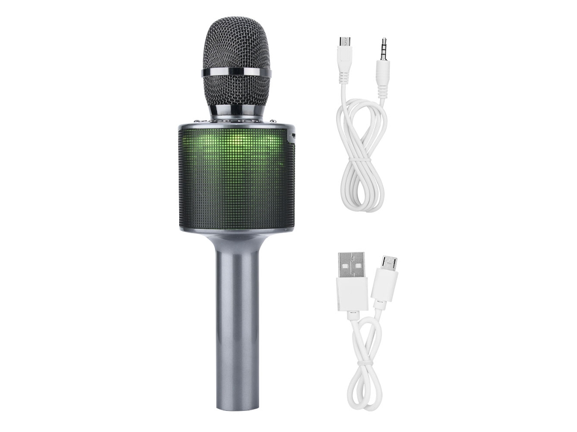 Micrófono De Karaoke Bluetooth Con Estilo Ktv, Luz Led Rgb Y 4 Horas De Reproducción - Gris