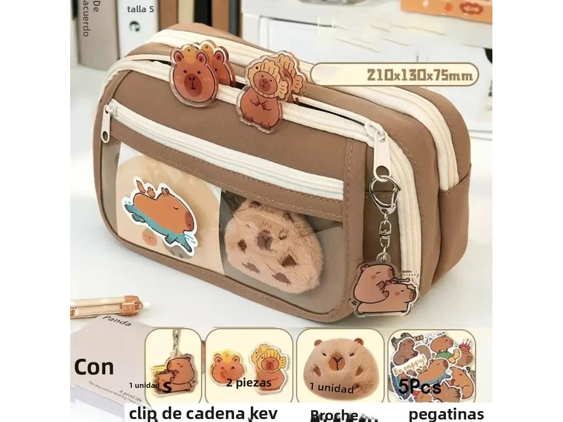 Estuche grande para lápices con estampado de dibujos animados, portalápices con cierre a presión, pegatinas y llavero. MDUG (modelo 7)